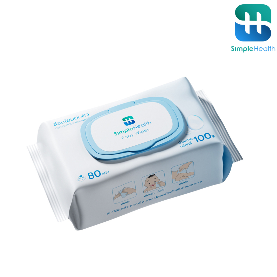 Simple Health TH ทิชชู่เปียกสำหรับเด็ก​ 80 แผ่น ทิชชู่เปียกพกพา Baby Wipes เนื้อนุ่ม หนา ไม่ขาดง่าย ปราศจากแอลกอฮอล์