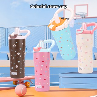 ถ้วยกาแฟสแตนเลส316 มีหลอดดูด 800ml นักเรียนถ้วยน้ําความจุขนา…