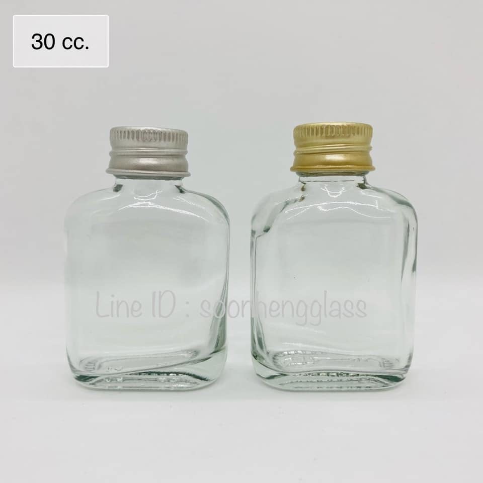 (แพ็ค 200 ใบ) ขวดแก้วแบน 30 cc ฝา+จุกใน