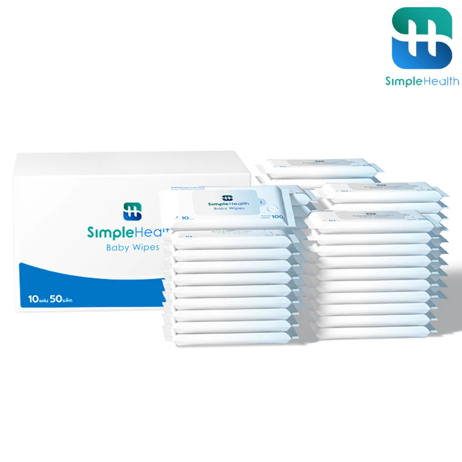 Simple Health ทิชชู่เปียก Baby Wipes ยกลัง สูตรอ่อนโยน 10 แผ่น/แพ็ก ไม่มีแอลกอฮอล์ น้ำหอม และสารเรืองแสง