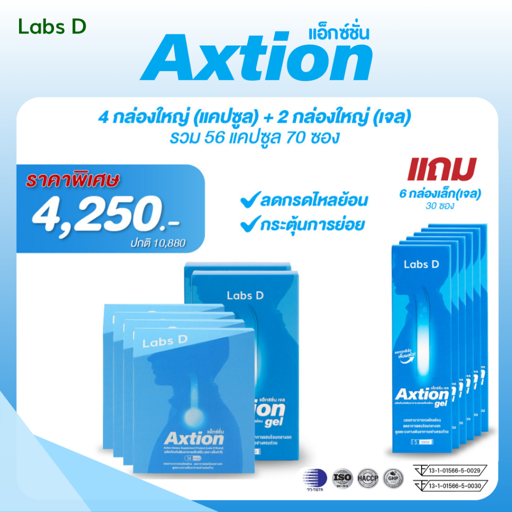 Axtion Cap 4 กล่องใหญ่ + Axtion Gel 2 กล่องใหญ่ แถม Axtion Gel 6 กล่องเล็ก อาหารเสริมรักษากรดไหลย้อน
