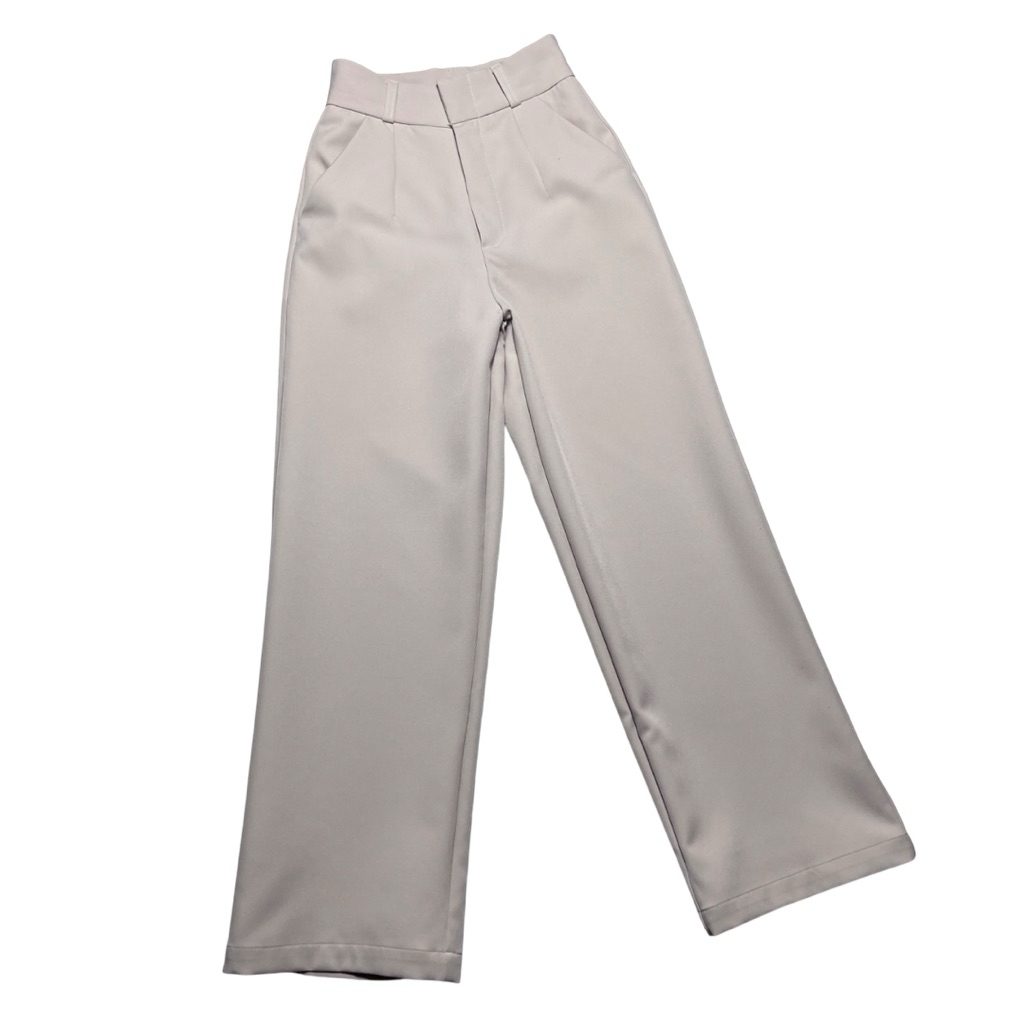 กางเกงขายาว ขากระบอกกลาง เอวสูง กางเกงทำงาน สีครีมเบจ ไซส์XS ป้าย sunny closet