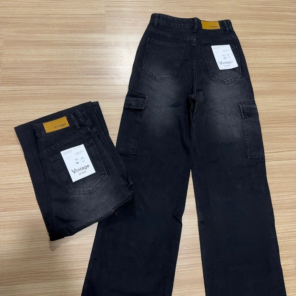 Vintage รุ่น #8339 กางเกงยีนส์ คาร์โก้ ทรงกระบอก แต่งเฟดขา ทรงสวยผ้าไม่ยืด กระเป๋าตรง 2 ใบ - รูปที่ 3