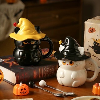แก้วผีแมวถ้วยกาแฟฮาโลวีนการ์ตูนแบบพกพา,เครื่องดื่มเซรามิกทนความร้อน450ML