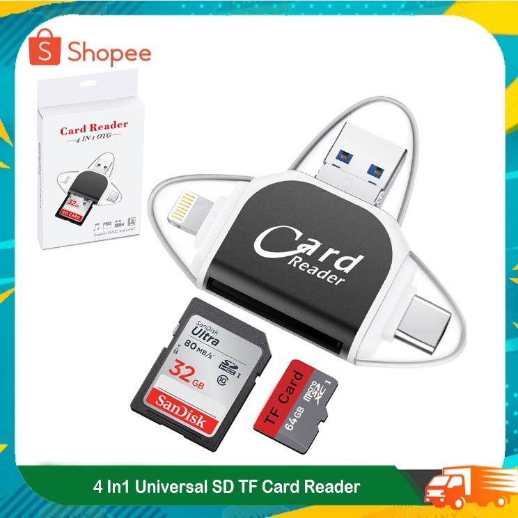 การ์ดรีดเดอร์ 4 In1 Universal SD TF Card Reader, USB C SD TF Memory Card Reader, Micro SD Card Reade