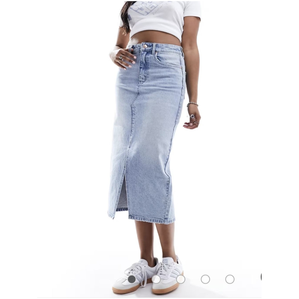 Vero moda กระโปรงยีนส์ ทรงสอบ สีฟอกอ่อน