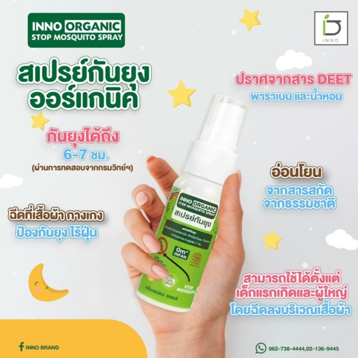 สเปรย์กันยุง แมลง ตราอินโน ขนาด 20ml INNO Organic Stop Mosquito Spray ยากันยุง