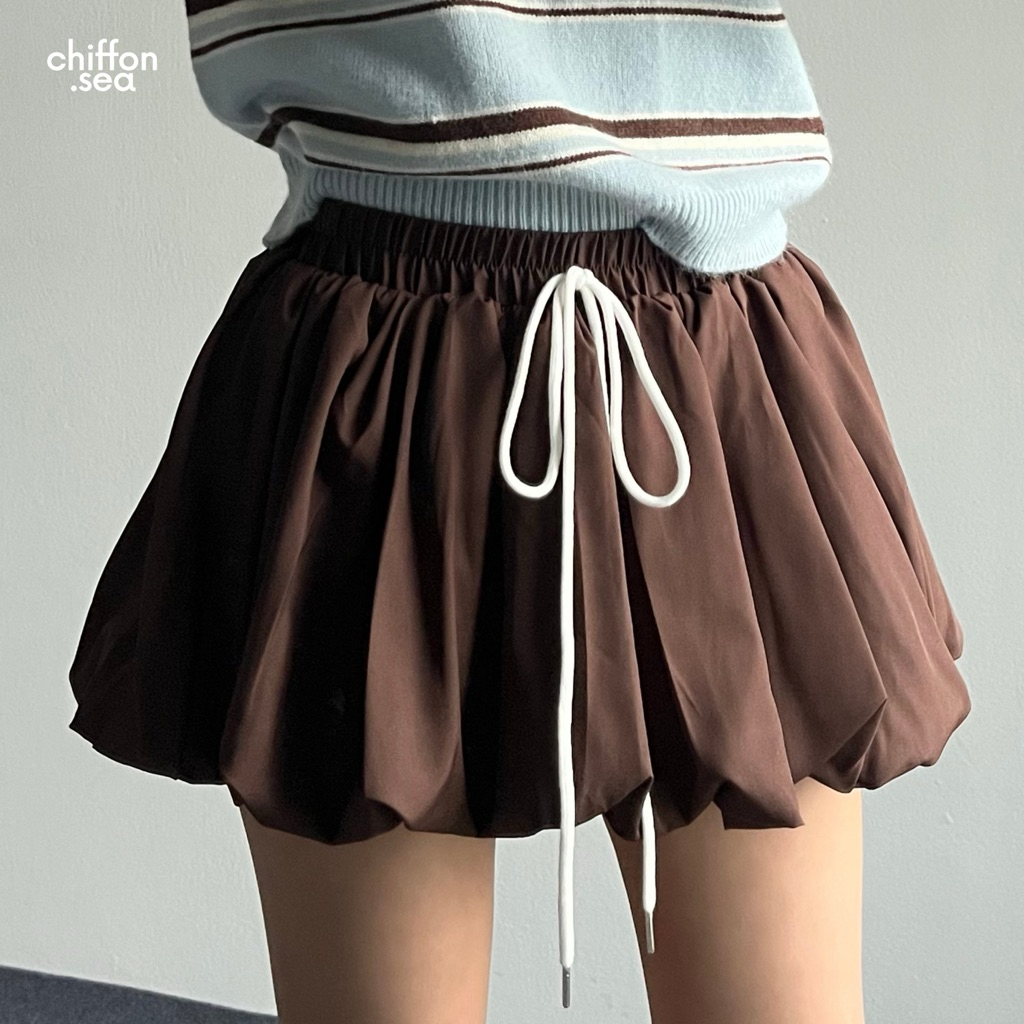 Chiffon.sea | Brown balloon skirt กระโปรงบอลลูน ซับในกางเกงจั๊ม