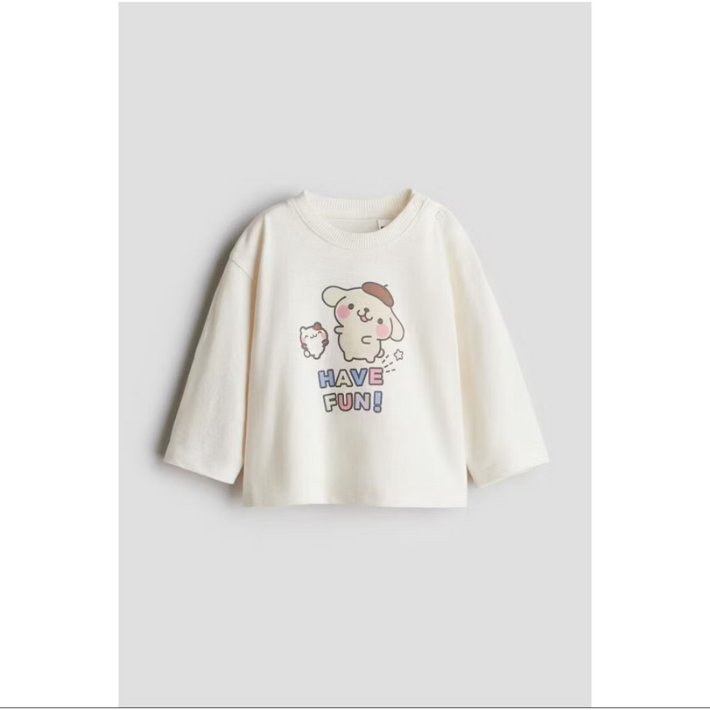 H&M เสื้อยืดแขนสามส่วน คอกลม ผ้าพิมพ์ลายโมทีฟ เด็กอ่าน 0-4 ปี