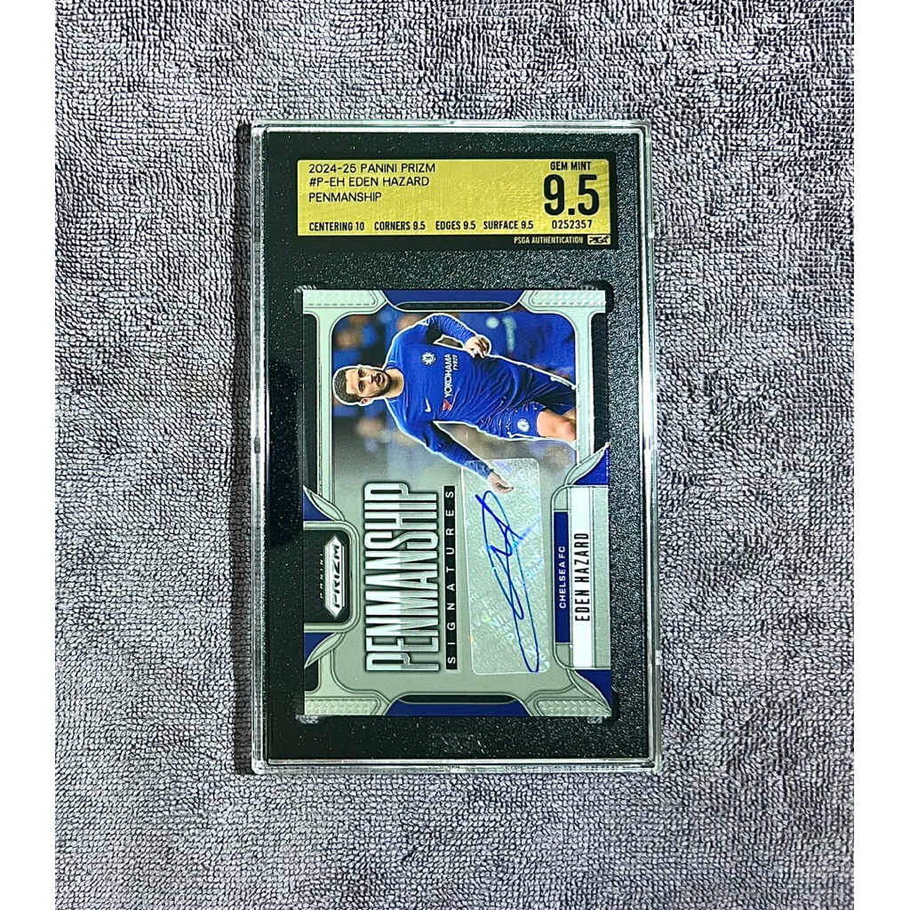 การ์ดเกรดลายเซ็นนักเตะ Eden Hazard Panini Prizm Chelsea Penmanship 2024-25 เกรด PSGA 9.5