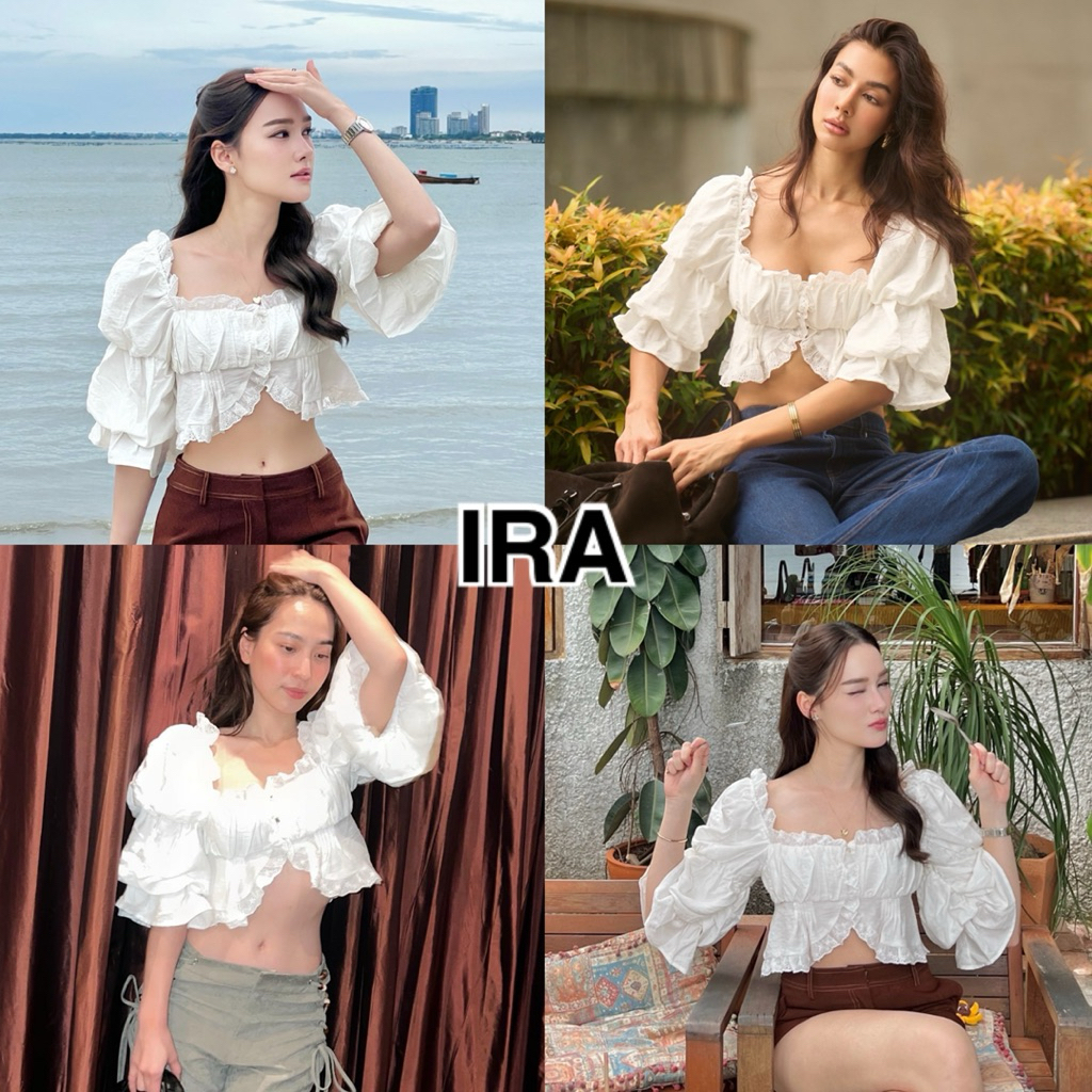 BY IRA Jessy top เสื้อครอป แขนยาว ทรงปาดไหล่ น่ารักๆ