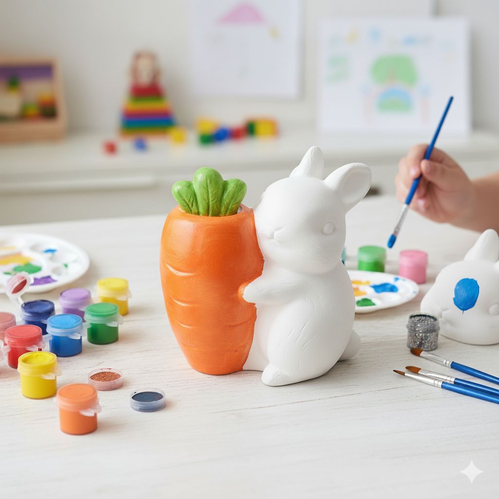 ตุ๊กตาระบายสี ที่ใส่ปากกา ลายกระต่าย ตุ๊กตาปูนปลาสเตอร์ เสริมพัฒนาการ