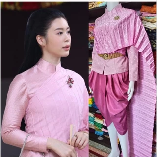 ชุดไทยอีนางคำดวง ชุดไทยเสื้อแจคกาดลายดอกไม้