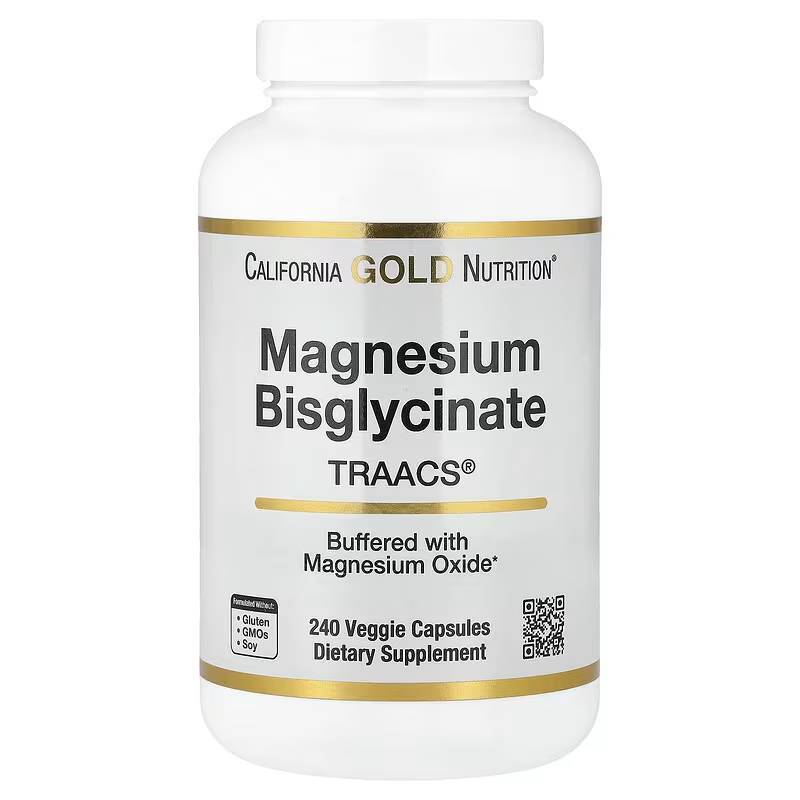 แมกนีเซียม บีสไกลซิเนต, California Gold Nutrition, Magnesium Bisglycinate 100 mg, 240 Veggie Capsules