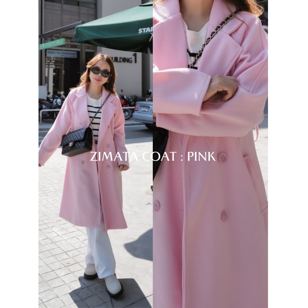 MyWay Brand : Zimata Coat เสื้อโค้ทตัวยาว เสื้อคลุมสีครีม ฟ้า ชมพู ดำ น้ำตาล - รูปที่ 3