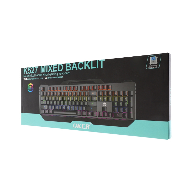 OKER K527 MIXED BACKLIT Mechanical KEYBOARD Blue switch Gaming คีย์บอร์ดเกมมิ่ง คีย์บอร์ด วัสดุโลหะ 