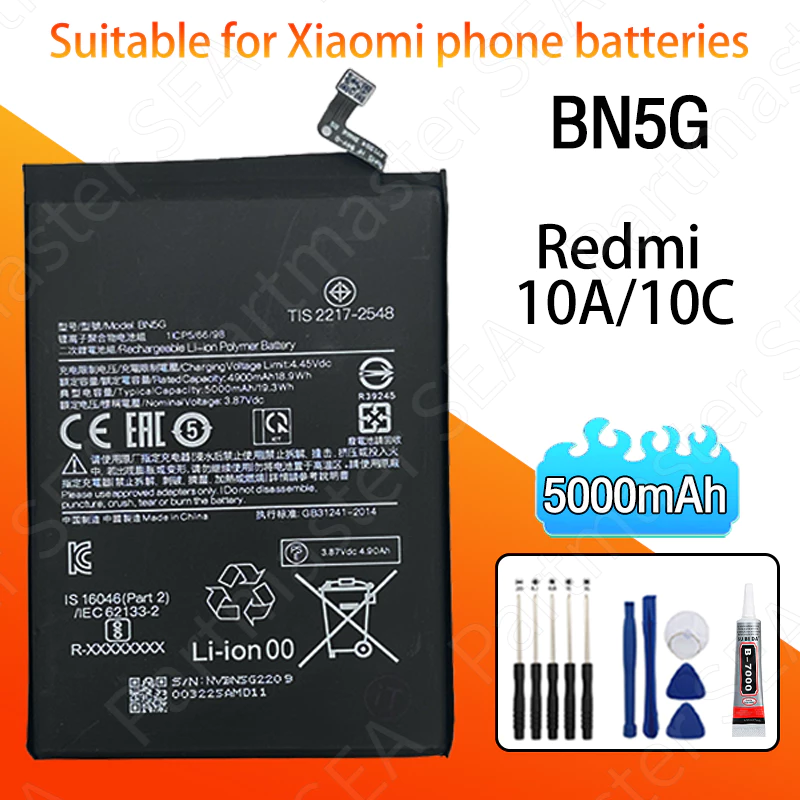 แบตเตอรี่ Redmi10C/ 10A Phone Battery BN5G 5000mAh แบตคุณภาพสูง มีมอก รับประกัน1ปี แถมชุดไขควง แถมชุดไขควงพร้อมกาว