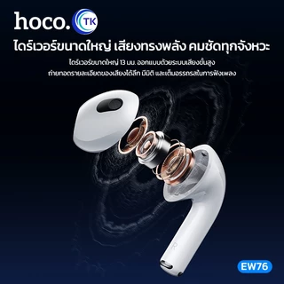 HOCO หูฟังบลูทูธไร้สาย เสียง HiFi Audio ปรับการใช้งานได้ 3 โหมด ตัดเสียงรบกวน ANC ใช้งานได้ยาวนาน EW76