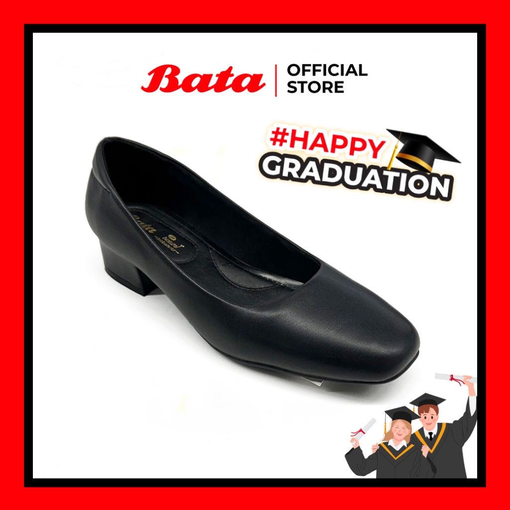 *Best Seller* Bata บาจา รองเท้าคัทชู รับปริญญา ทางการ รองรับน้ำหนักเท้าได้ดี ส้นสูง 1.5 นิ้ว สีดำ รหัส 6516303