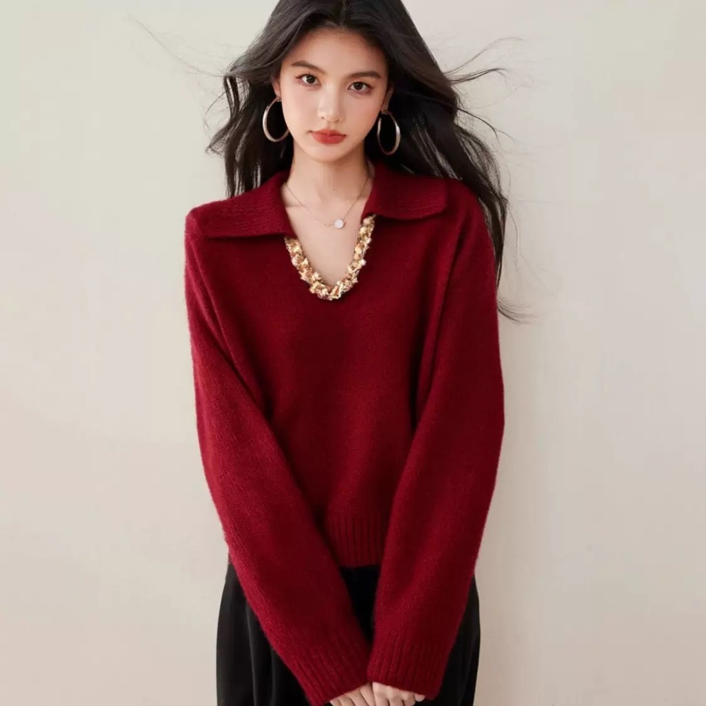 (พร้อมส่งที่ไทย#YR048) เสื้อไหมพรมผู้หญิงคอปกแขนยาว สไตล์เกาหลี พร้อมส่งทุกสี เสื้อกันหนาวสเวตเตอร์