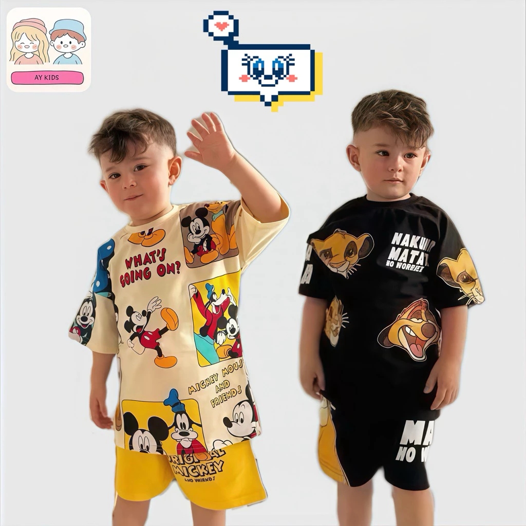 BB091 พร้อมส่ง ชุดเด็ก เซ็ตลูกชาย2ชิ้น ลายการ์ตูน เสื้อยืด+กางเกงขาสั้น หล่อสุดๆ