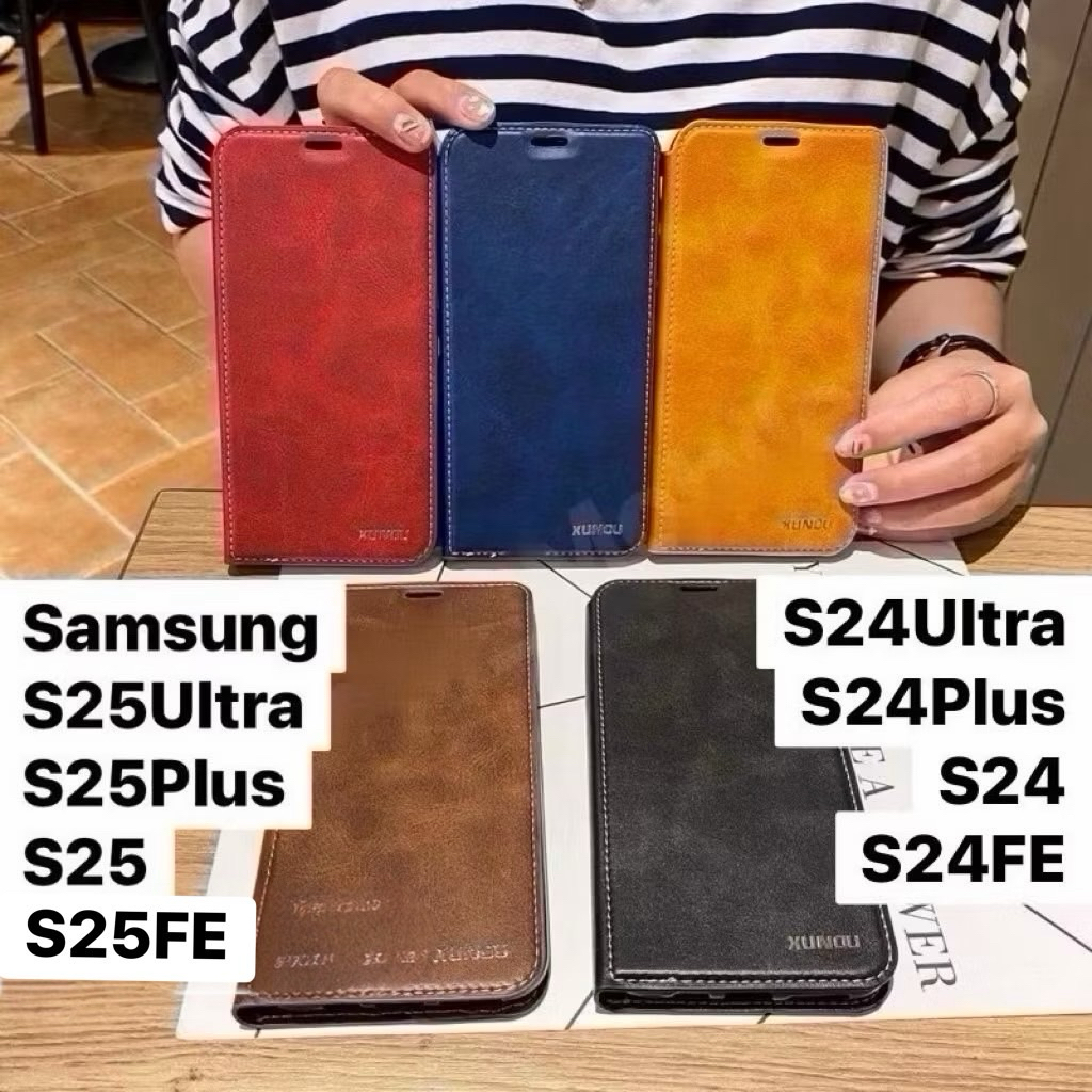 เคสหนังฝาพับ Samsung S25 Ultra / S25 FE/ S25 plus /S25 S24 ultra s24 plus s24 เรียบหรู ช่องบัตร