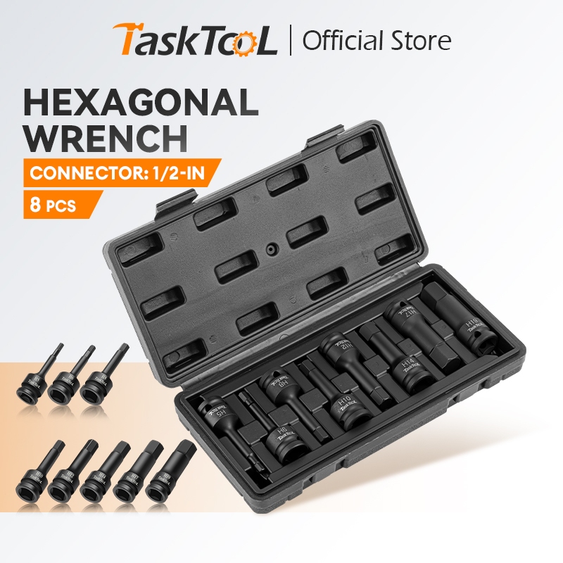TASKTOOL ชุดลูกบล็อก 8 ชิ้น ลูกบล็อค 1/2inch ลูกบล็อก 4หุน  ปาก 6 เหลี่ยม เบอร์ H5-H19