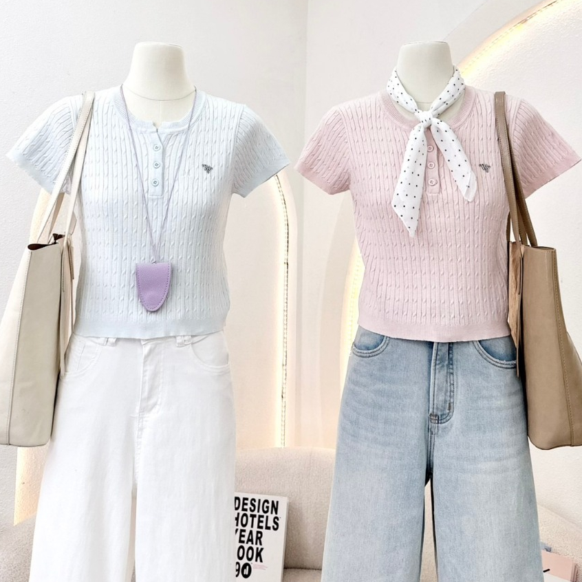 เสื้อไหมพรมคอกลม แต่งกระดุมมาใหม่ล่าสุด ผ้านิ่มมาก สไตล์เกาหลี ป้าย waya