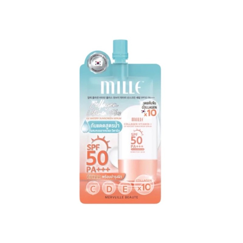 Mille กันแดดสูตรน้ำผสมคอลลาเจน Collagen Watery Sunscreen SPF50 PA +++ (ขนาด6 g)