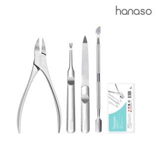 Hanaso กรรไกรตัดเล็บ พร้อมเซ็ตอุปกรณ์ดูแลเล็บ 4 ชิ้น สเตนเลส ตัดหนังกำพร้า และตะไบ ขากรรไกรกว้าง