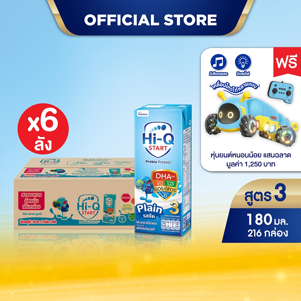 [ฟรี! หุ่นยนต์หนอนน้อย ] นมกล่อง ยกลังx6ลัง นมยูเอชที นมไฮคิวสูตร3 สตาร์ท พรีไบโอโพรเทก รสจืด180 มล(