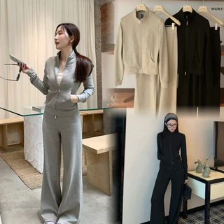 📍พร้อมส่ง📍7541💌 Set 2 pcs เสื้อคลุมแขนยาว งานซิปหน้า + กางเกงขายาว เนื้อผ้าดีงานสวย TAG:WG.WE 🇰🇷