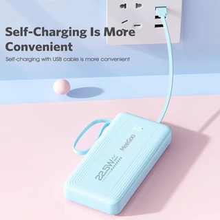 MEEGOO พาวเวอร์แบงค์พกพา 10000mAh ชาร์จเร็ว22.5W มีสายในตัว ไม่ต้องพกสายเพิ่ม มีไฟฉาย