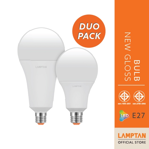 [แพ็กคู่] LAMPTAN หลอดไฟ LED BULB NEW GLOSS ขั้ว E27