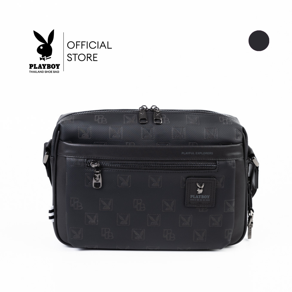 PLAYBOY รุ่น Explorers กระเป๋าสะพายข้างผู้ชาย รหัสST-B254PBM329-BK ดีไซน์ทรงเเมสเซนเจอร์ สี Pure Black