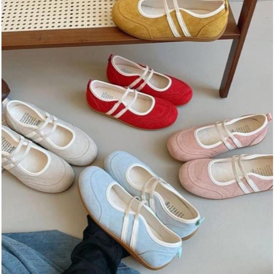 รองเท้าแมรี่เจนแฟชั่น รองเท้าส้นแบนลำลองสำหรับผู้หญิง ระบายอากาศได้ดี สวมใส่สบาย รองเท้าบัลเลต์