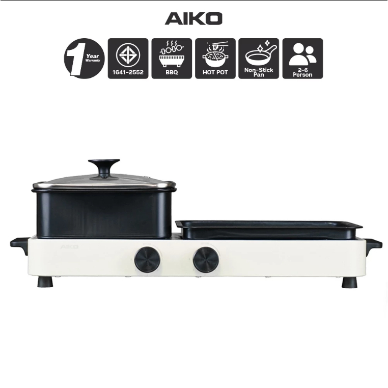 AIKO AK-2104A เตาปิ้งย่างเอนกประสงค์ 2in1 ถอดล้างได้ Multi - functional Electric Grill with Hot pot