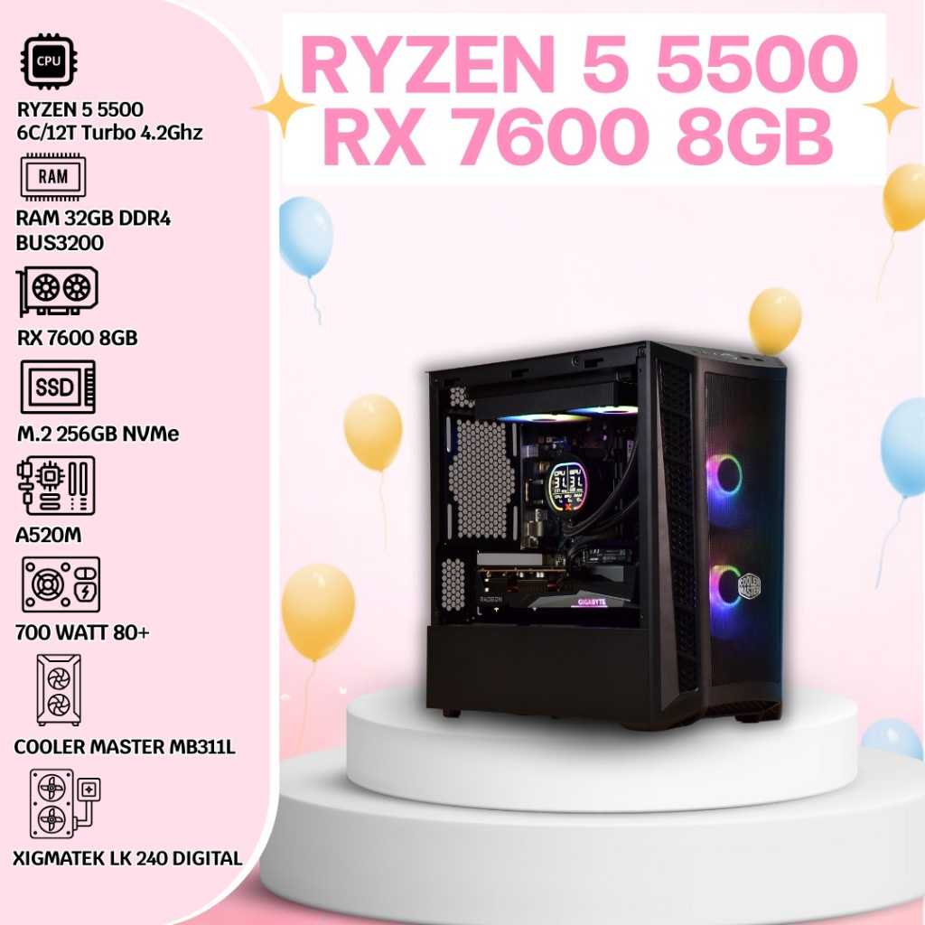 BOSSPC / RYZEN 5 5500 / 32GB DDR4 BUS3200 / RX 7600 8GB / M.2 256GB