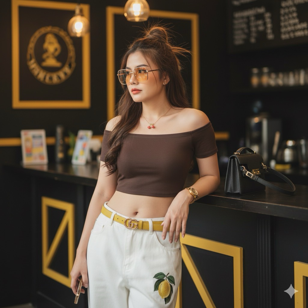 Sns220🌟เสื้อครอป🌟ปาดไหล่🌟แขนสั้น🌟ผ้าเรย่อน🌟