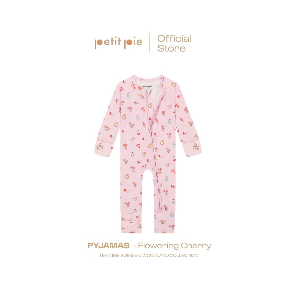Petit Pie Zip Sleepsuit - Flowering Cherry ชุดนอนเด็กแรกเกิด ผ้าใยไผ่ธรรมชาติ อ่อนโยนต่อผิว โปร่งสบาย รับรองโดยOKEO-TEX