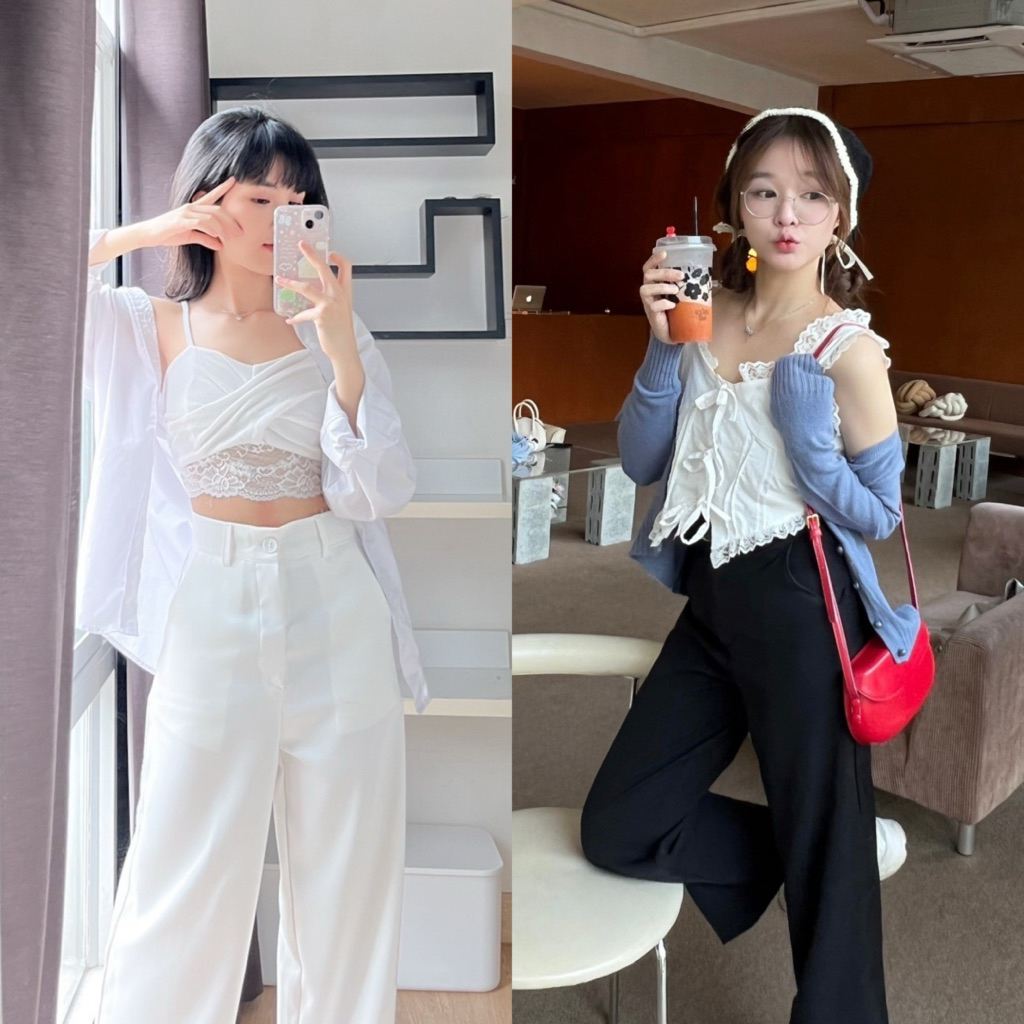 150cm lux กางเกงขายาวเอวสูง สำหรับสาวสูง150cm+ ผ้าลื่นพริ้ว ทิ้งตัว ติดกระดุม ความยาว37นิ้ว [playwork.store](002-กระดุม) รูปที่ 6