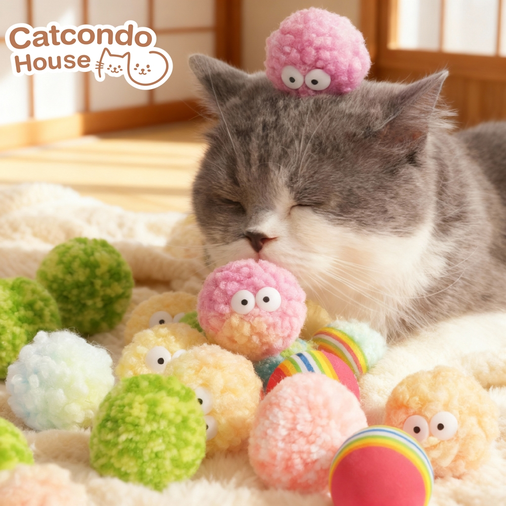 Cathouse ไข่2ลูก(สีสุ่ม) ของเล่นแมว ตุ๊กตากัดแมว ลูกบอลแมว ลูกบอลไหมพรมหลากสี ลูกตานูนแบบน่ารัก สำหรับแมวทุกสายพันธุ์