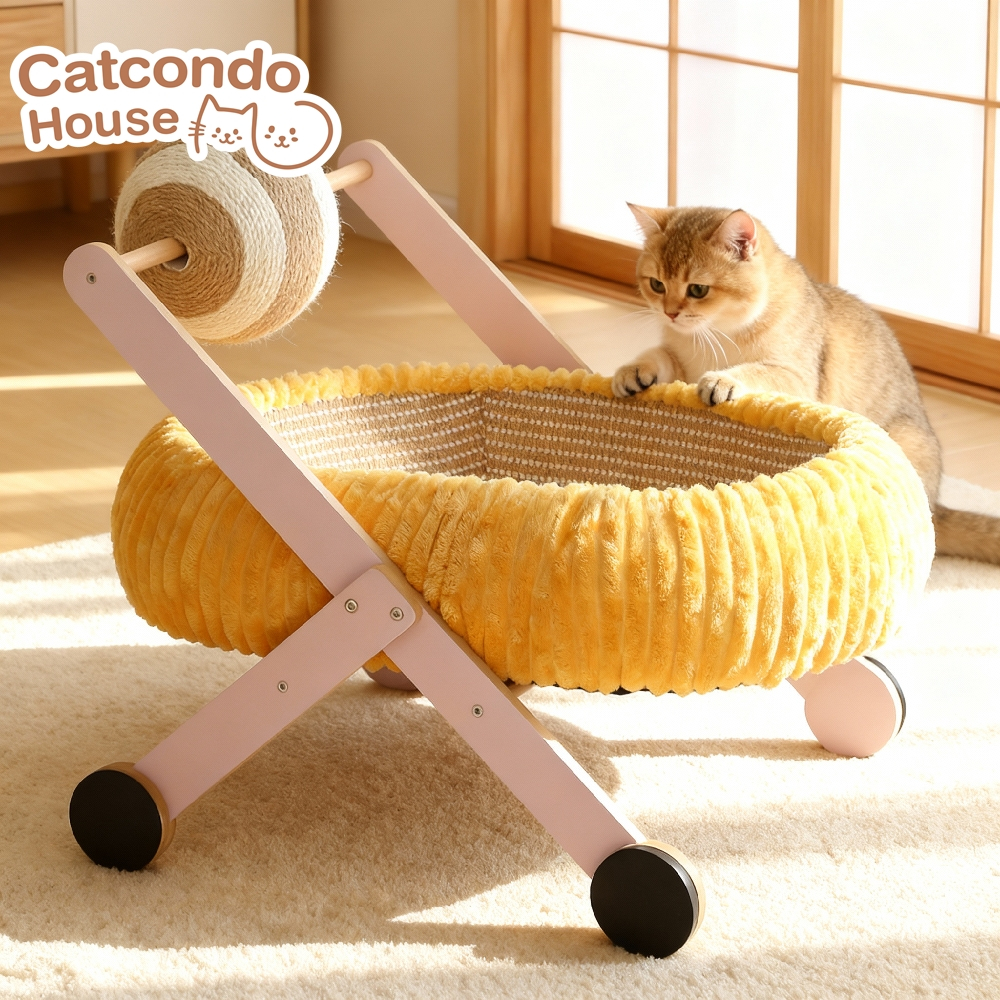 Cathouse กระดานนอนอวกาศ , กระดานนอนอวกาศ+ลูกบอลใหญ่ เตียงแมวลายรุ้ง ขอบนิ่ม/มีขาไม้ ดีไซน์โมเดิร์น