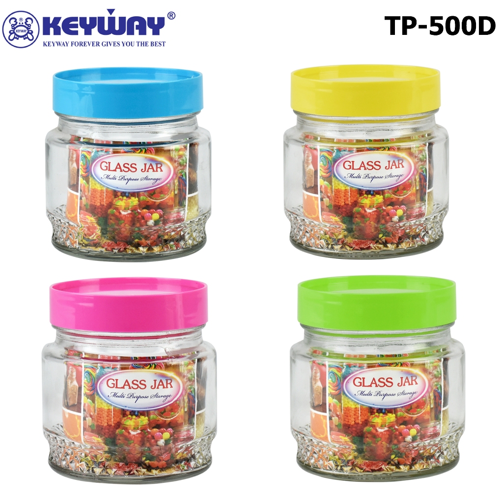 Keyway ขวดโหลแก้วกลม รุ่น TP-500D (CLEAR CANISTER) ความจุ 600 มล..... ฝาพลาสติกสีสันสดใส น่าใช้งาน !!!