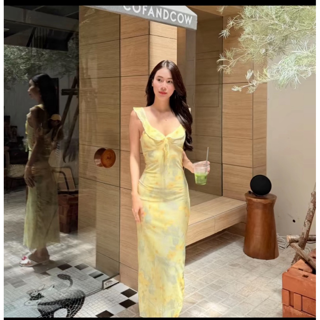 Rosé dress เดรสสายเดี่ยวระบายแขน M(พร้อมส่ง)จากร้านg2n.clothshop