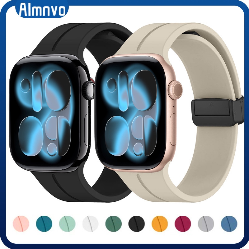 สายนาฬิกาซิลิโคนหัวเข็มขัดแม่เหล็ก for Apple Watch 49/46/44/42/38 มม. iwatch Ultra/SE 3 2 Series 11 10 9 8 7