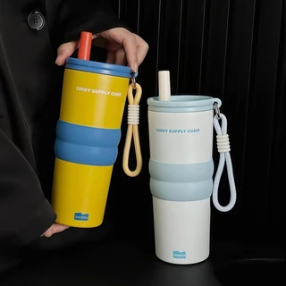 【ONDA】24oz/700ml แก้วเก็บความเย็น จุขนาดใหญ่ 316 สแตนเลส พร้อมหลอด แก้วกาแฟ ศเซรามิคไลเนอร์