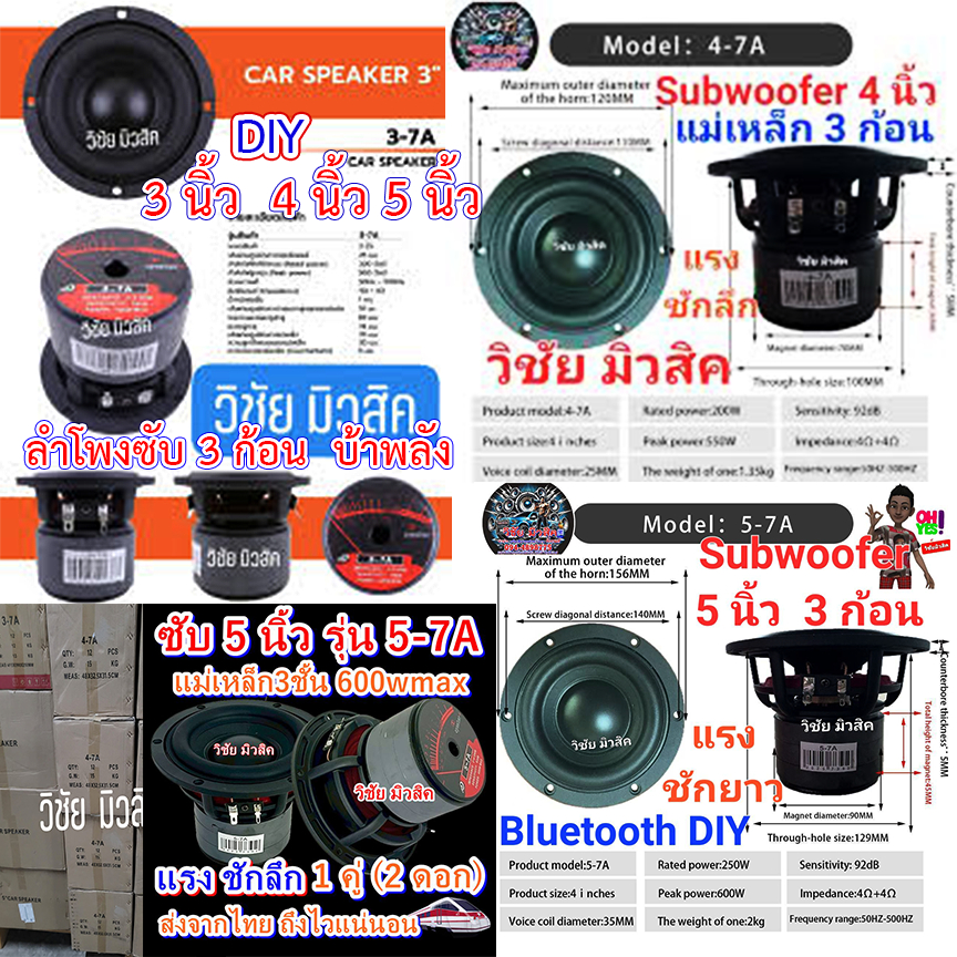 ลำโพงดอกซับ 3นิ้ว 4นิ้ว 5นิ้ว แม่เหล็ก3ชั้น บ้าพลัง สเปก90/15/3v35mm โครงหล่อ แรงชักลึก บลูทูธ DIY