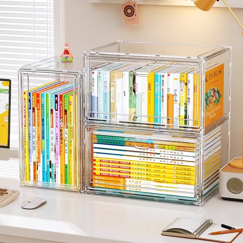 NeatBox กล่องเก็บของ กล่องใส่หนังสือ ตู้หนังสือป้องกันฝุ่นแบบใสสำหรับตั้งบนโต๊ะ กันฝุ่น มีซ้อนได้ กล่องอะคริลิคใส PET