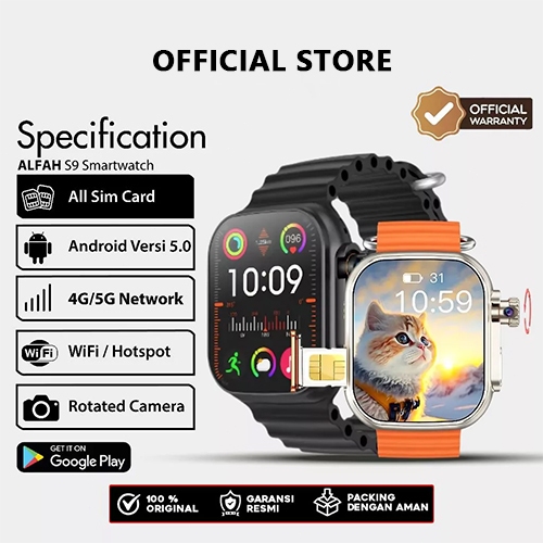 【4G Sim】S9 Ultra 49mm Smart Watch 4+64GB Android Sim Card Playstore Wifi GPS Compass กล้อง whats app